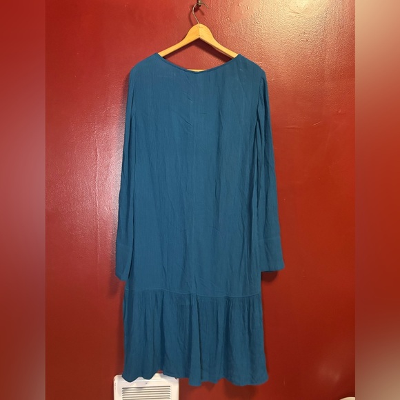 Soft‎ Surroundings Teal Boho Peasant Dress Women’s Small Flowy Rayon Tiered Hem - Picture 3 of 7